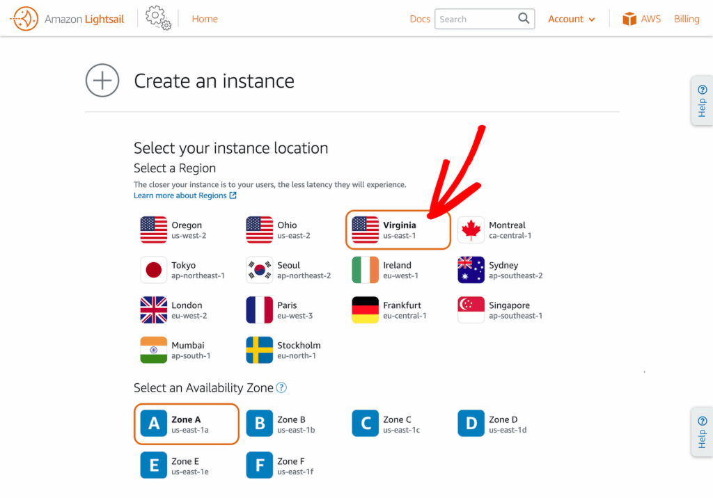 set instance location lightsail - WP Mail SMTP definir localização da instância lightsail