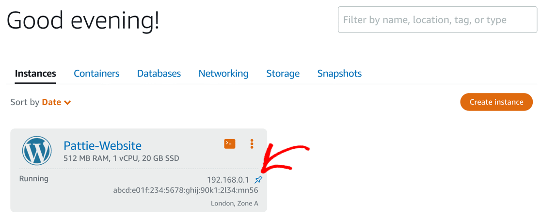 Viewing your static IP in Lightsail