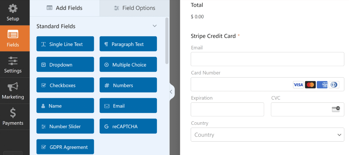 Stripe payment form template