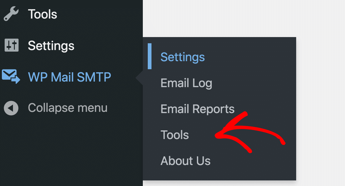 WP Mail SMTP Tools menu