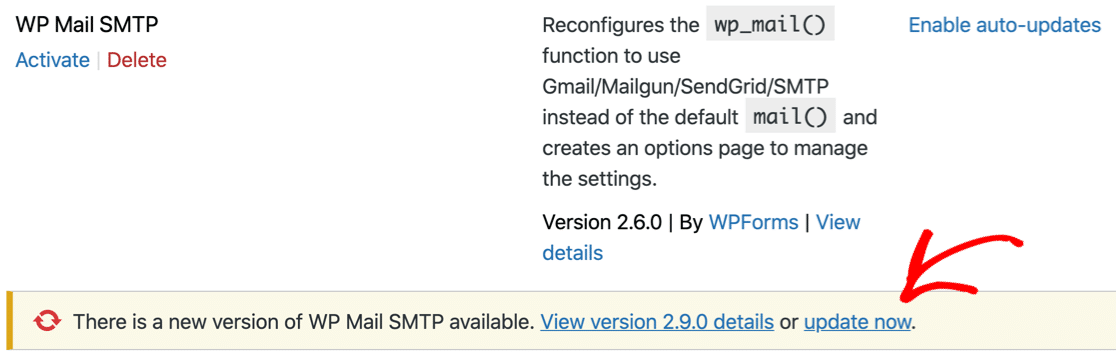 Updating WP Mail SMTP from the Plugins page