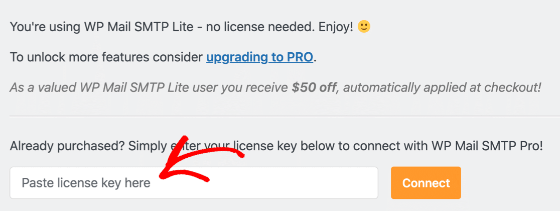Entering your WP Mail SMTP license key