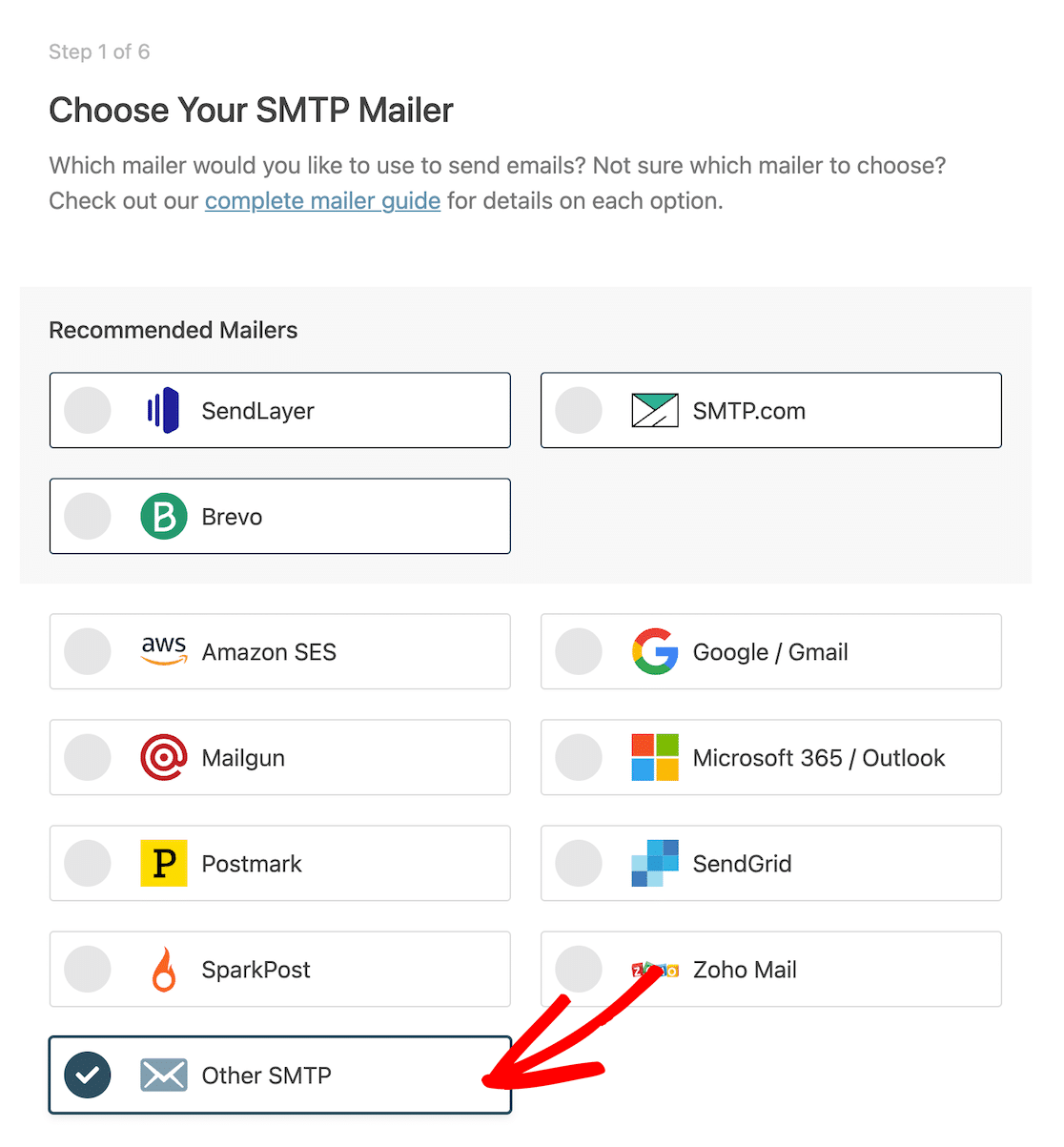 Choose Other SMTP
