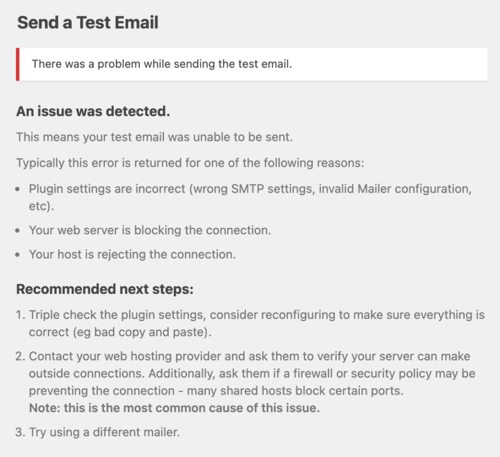 wp mail smtp error message