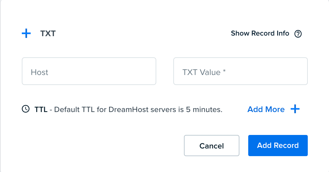 Adding a TXT record in DreamHost