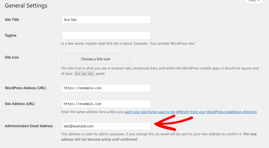 adminstration email address wordpress