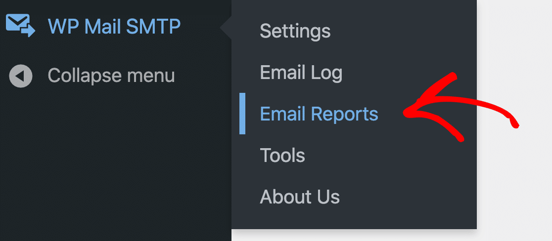 WP Mail SMTP Email Reports menu