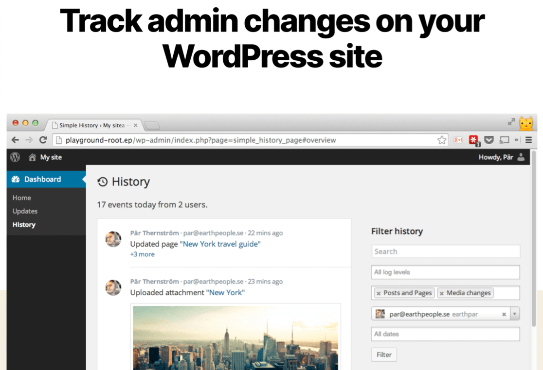 Simple History WordPress user tracking plugin