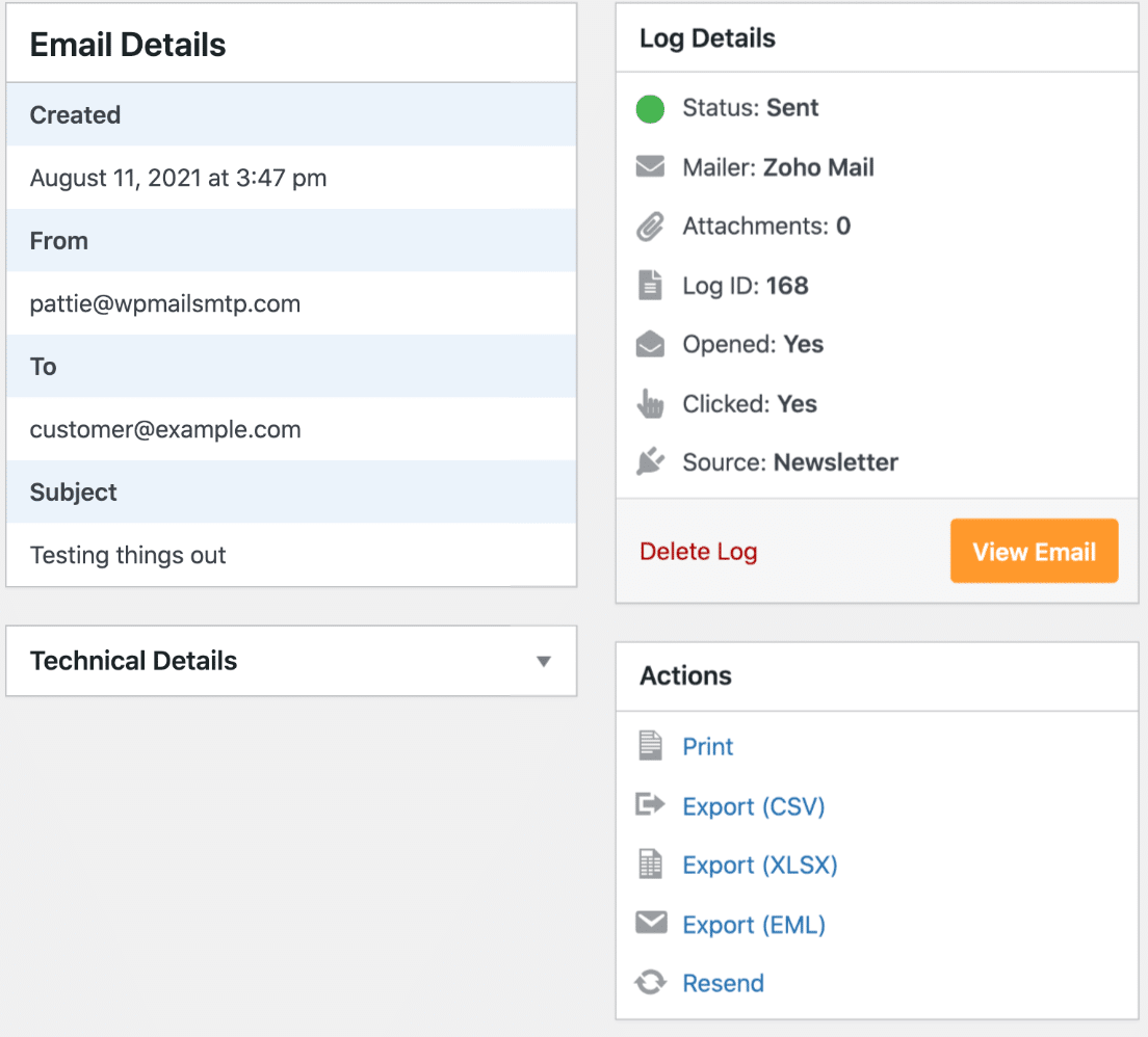 The Newsletter Plugin email log info