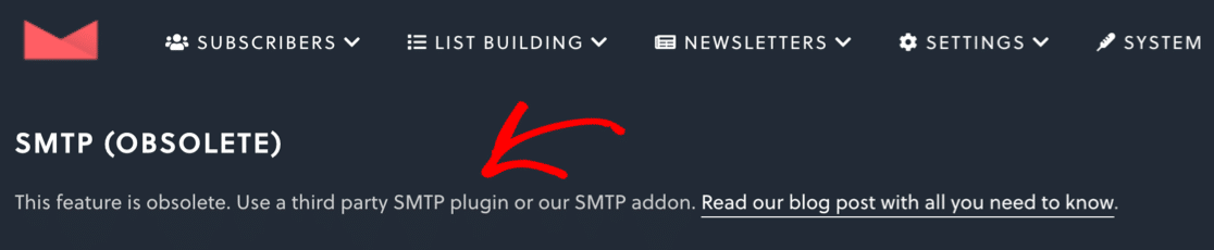 The Newsletter Plugin SMTP obsolete warning