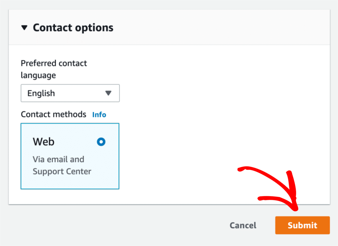 Contact options in AWS