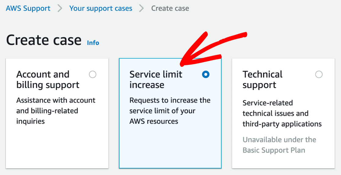 Create case for server limit increase