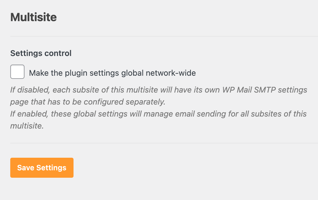 Turning off network-wide settings for WP Mail SMTP