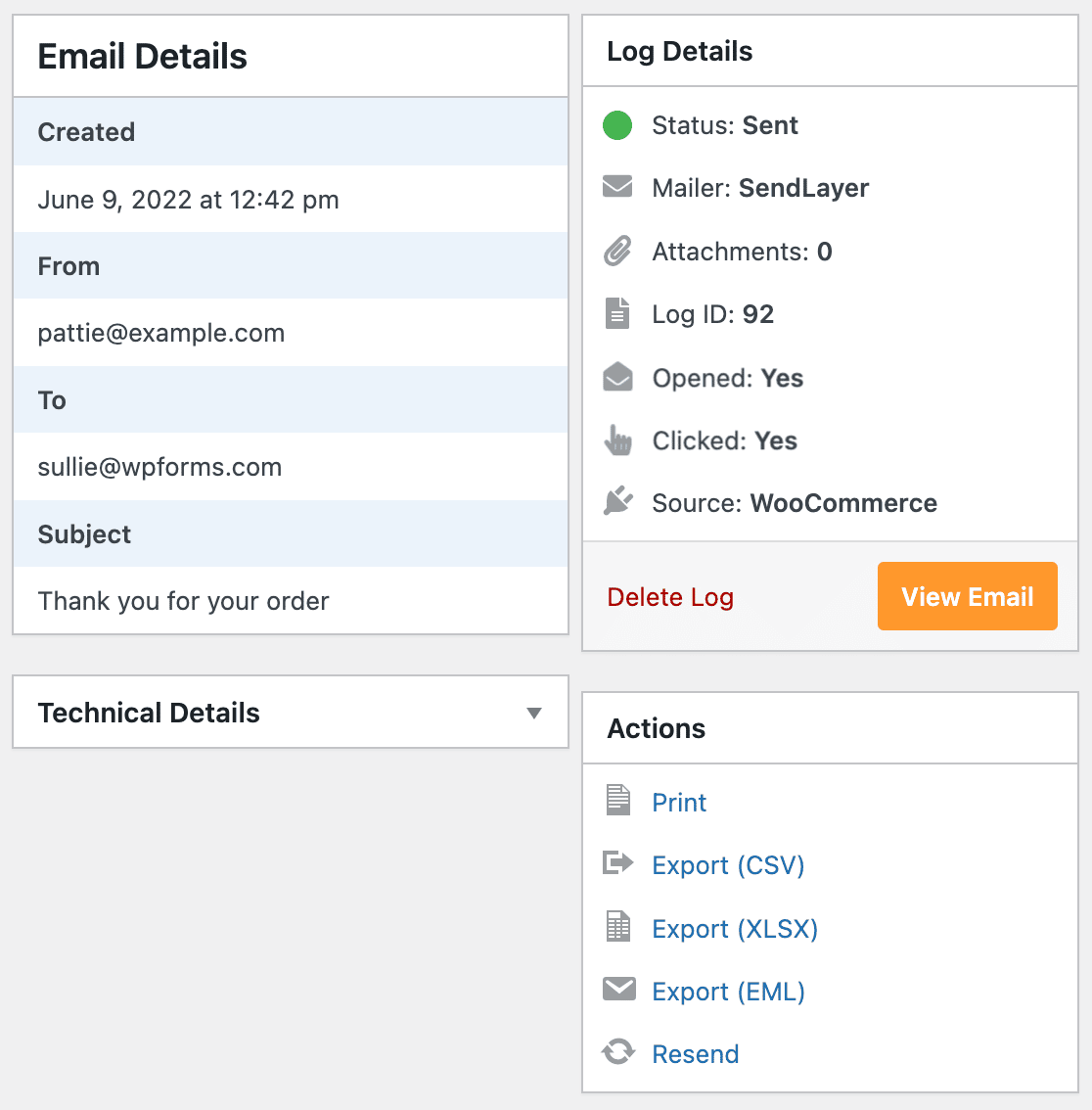 The Email Details page for a WooCommerce email