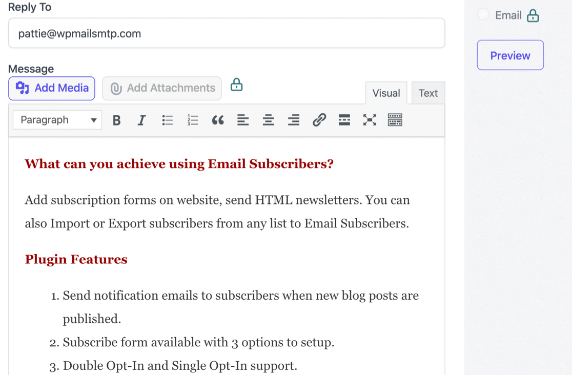 Newsletter composer in Email Subscribers and Newsletters plugin