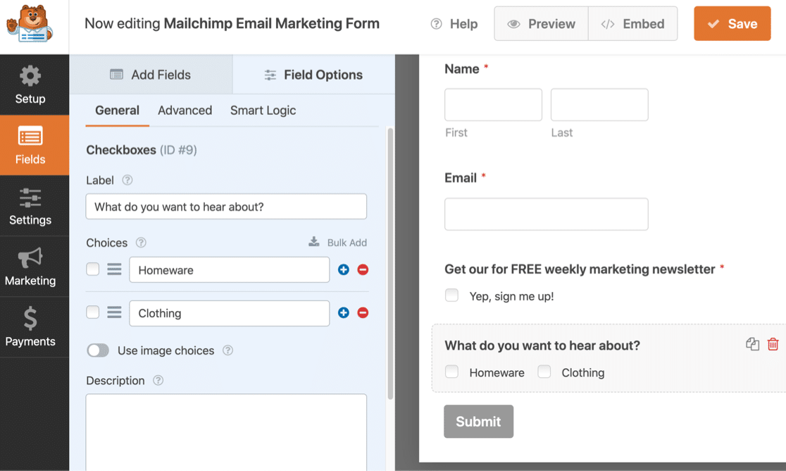 Mailchimp groups subscription form in WPForms