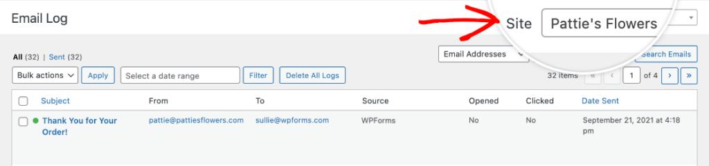 multisite-email-log-subsite-switcher - WP Mail SMTP Multisite Email Log Subsite Switcher