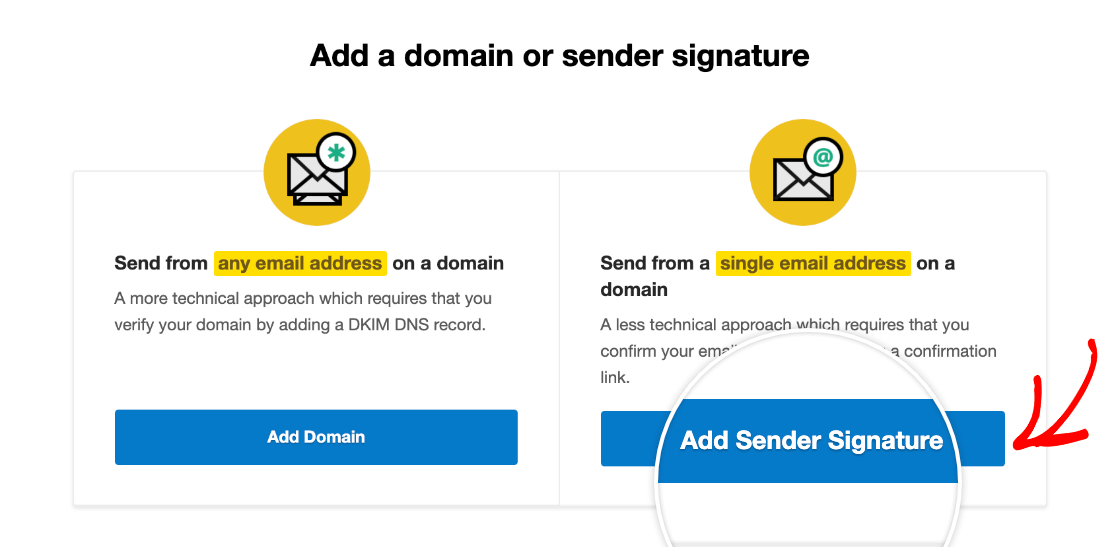 Adding a new Sender Signature in Postmark