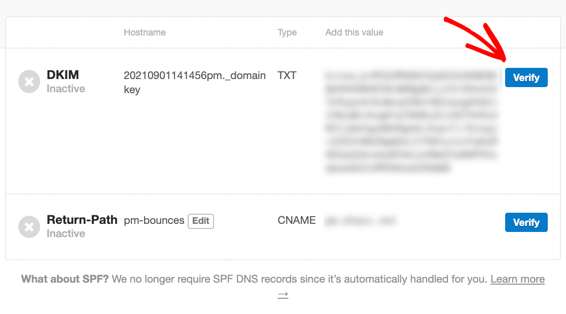 Verifying DNS records for Postmark