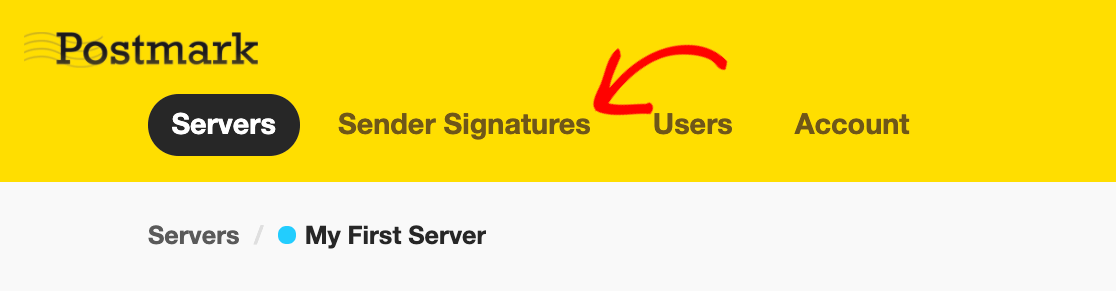 Accessing the Sender Signatures page in Postmark
