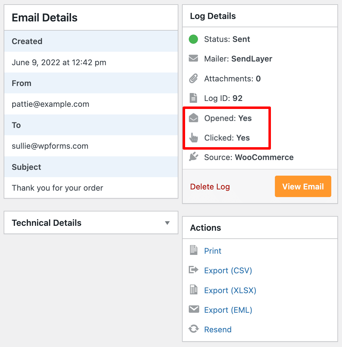 Viewing Open and Clicked statuses for a WooCommerce email