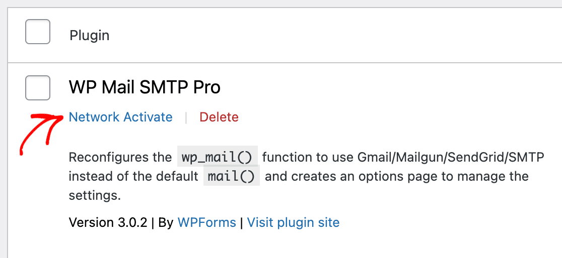 Activating WP Mail SMTP on the network level from the Plugins screen