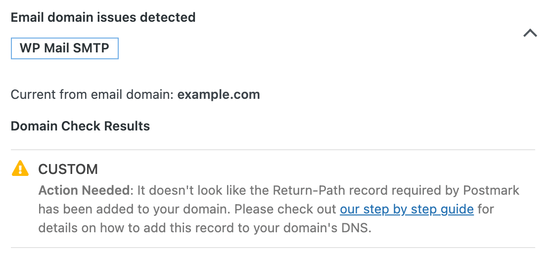 The message that DNS records are not verified for your mailer in the Site Health tool