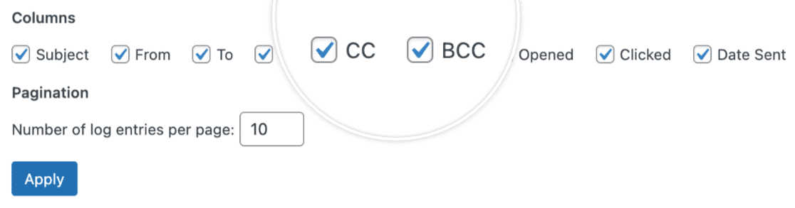 CC and BCC screen options