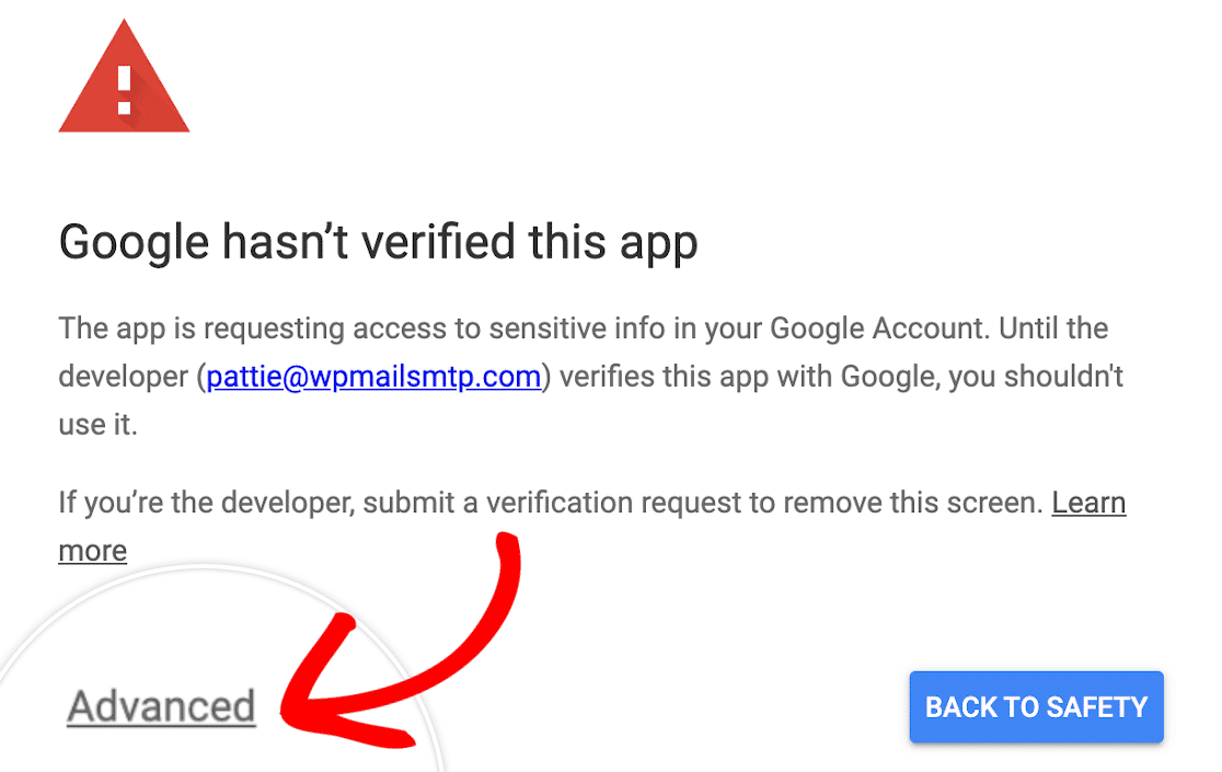 Advertencia de Gmail OAuth