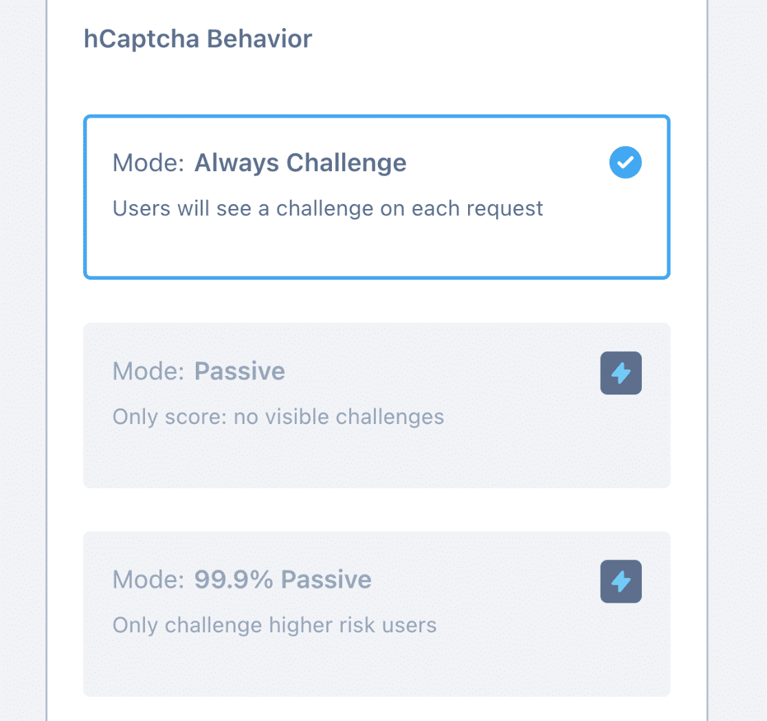 Challenge mode in hCaptcha