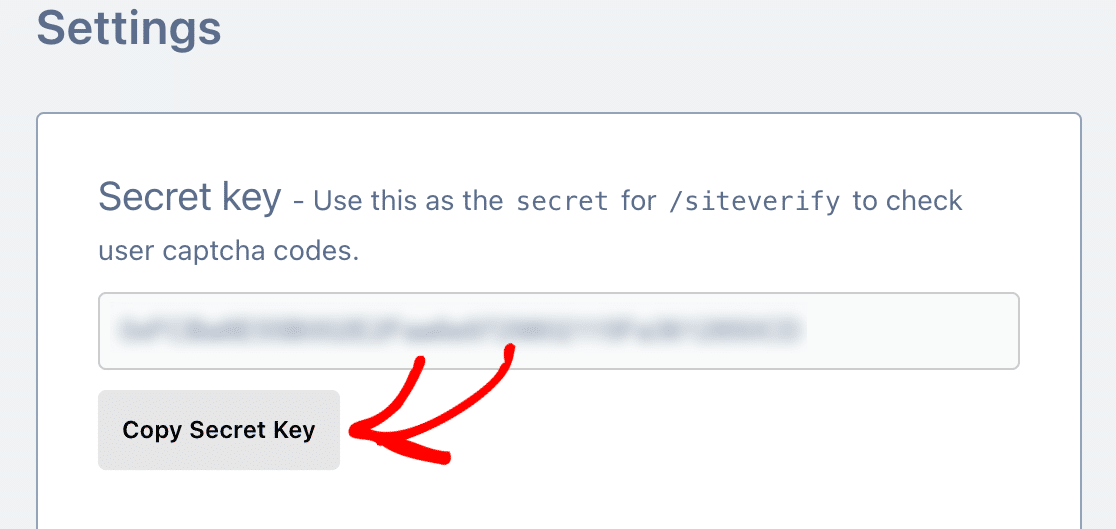 Copy hCaptcha secret key