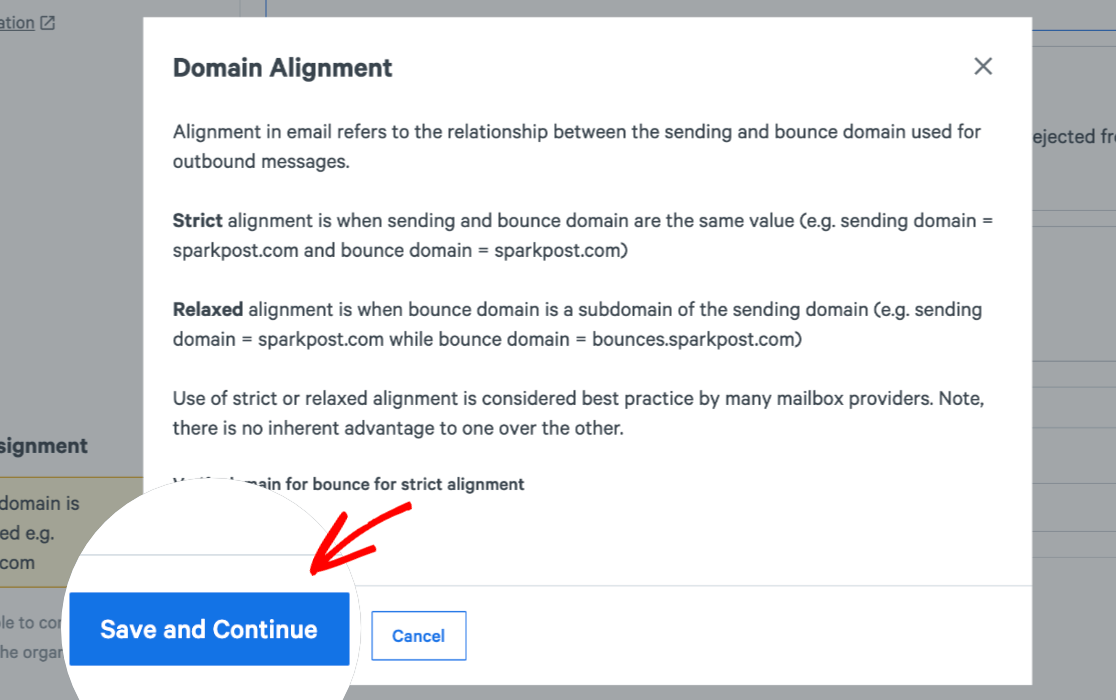 Saving your domain alignment preferences in SparkPost