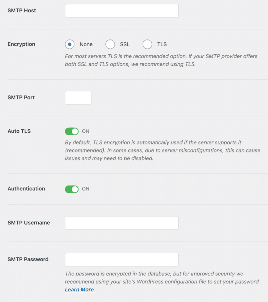 その他のSMTP設定