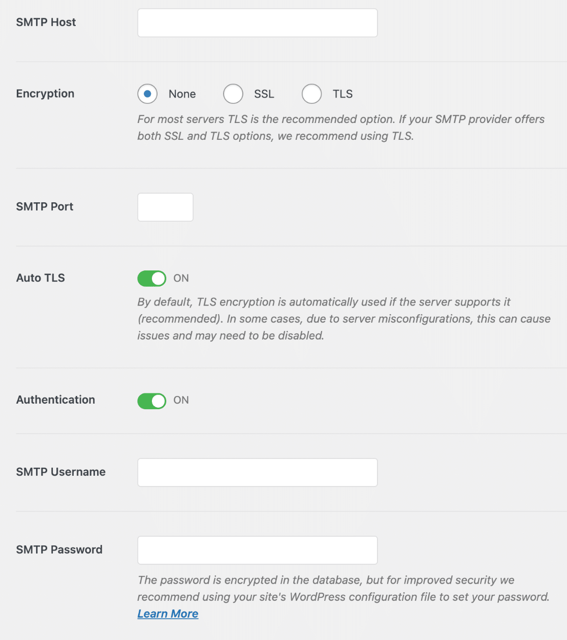 Other SMTP settings