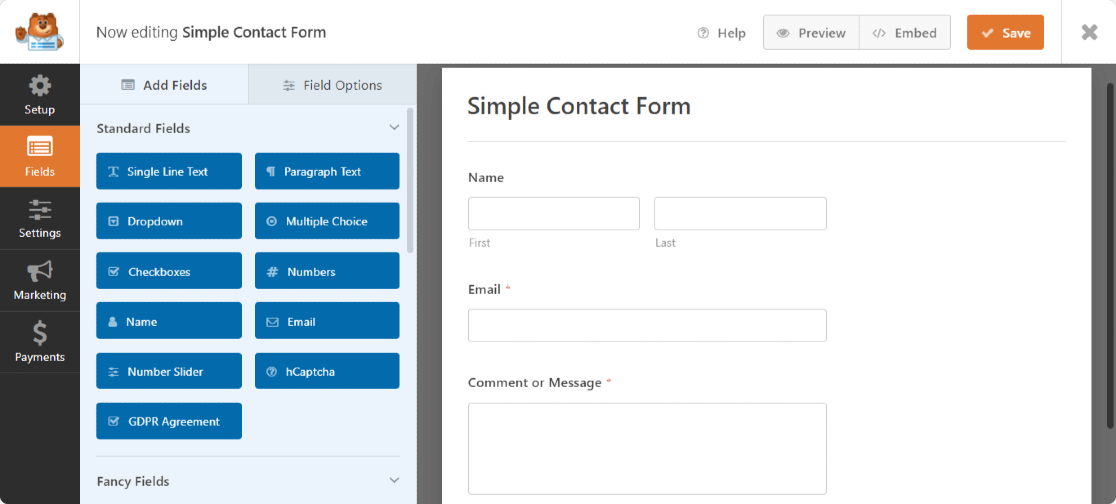 WPForms contact form template