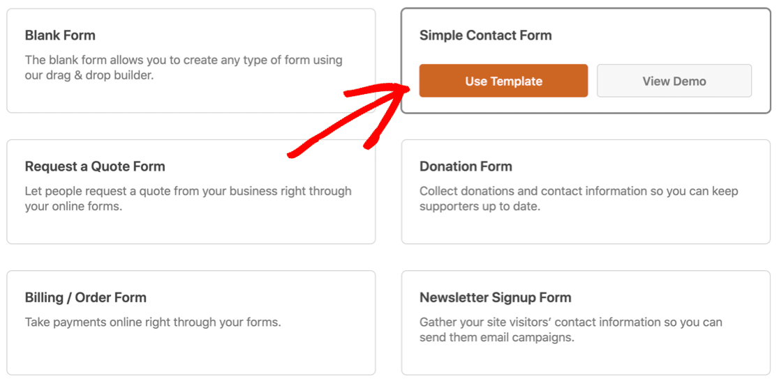 WPForms contact form template