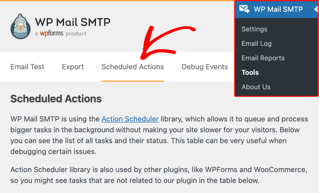 Scheduled actions settings WP Mail SMTP