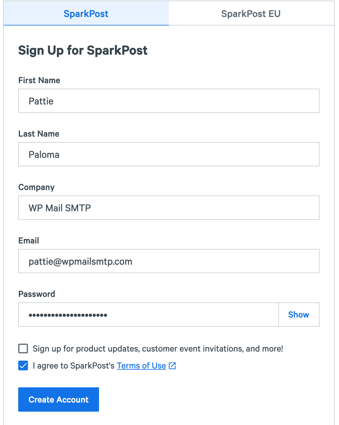 Creating a new SparkPost account