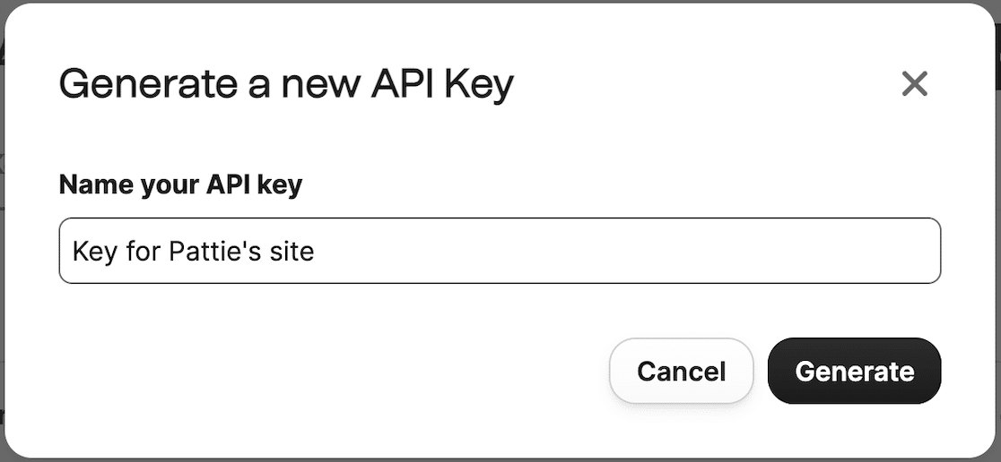 Name your API key in Brevo setup