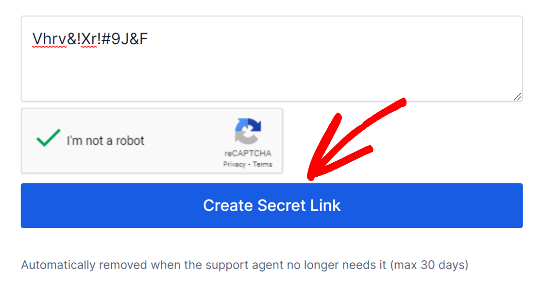 Create secret link button