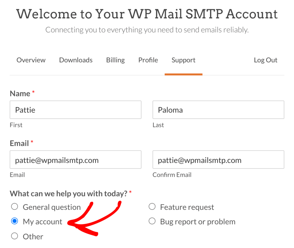 Select my account option