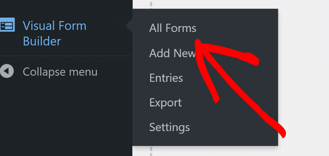 Visual Form Builder Menu dropdown