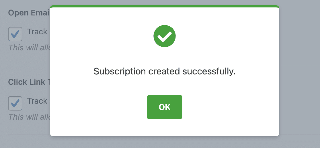 The webhooks subscription success message