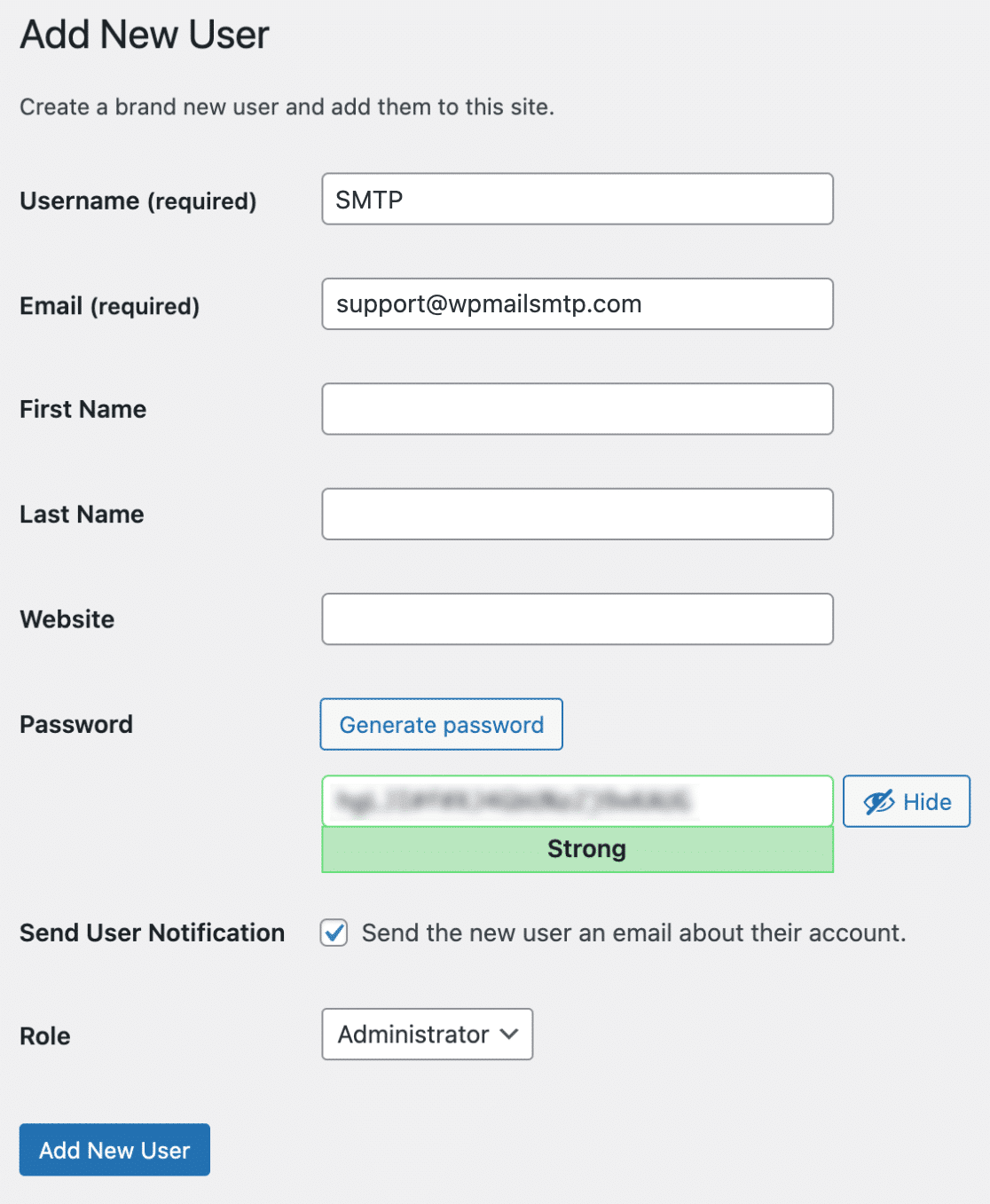 Fill new user form