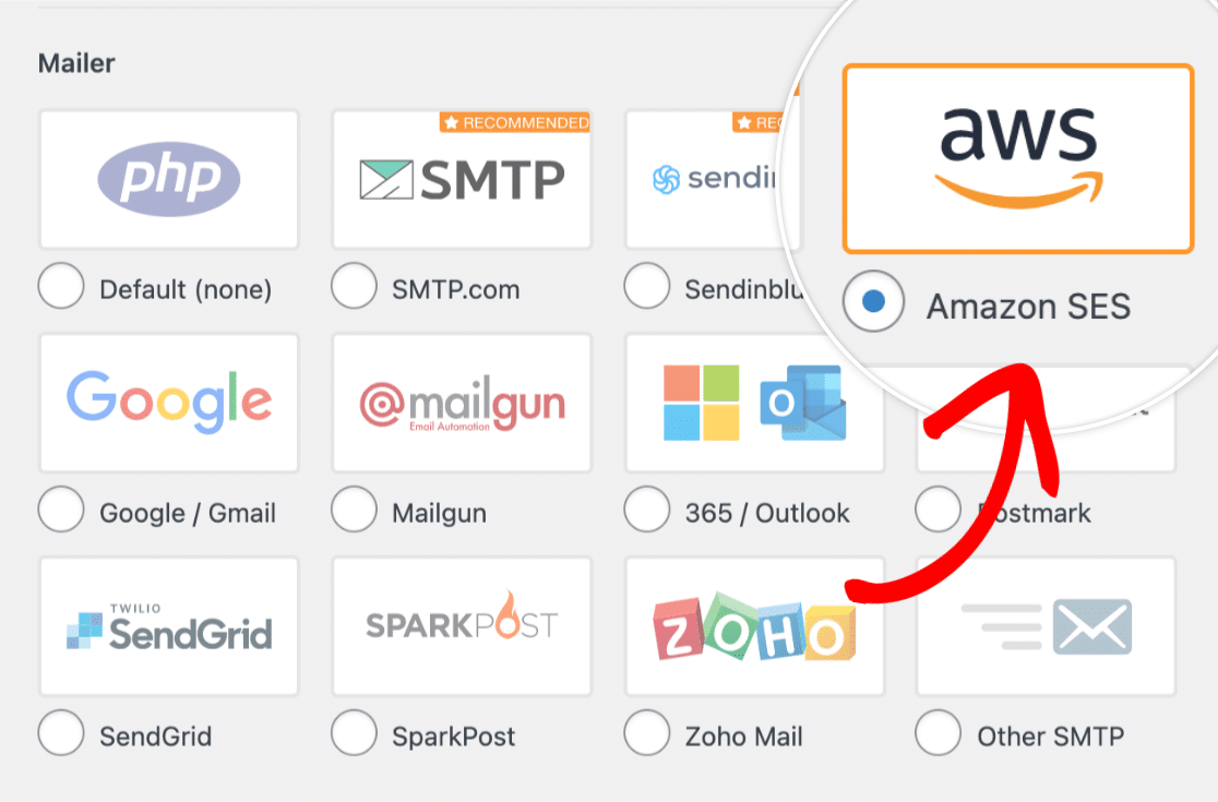 Select Amazon SES mailer
