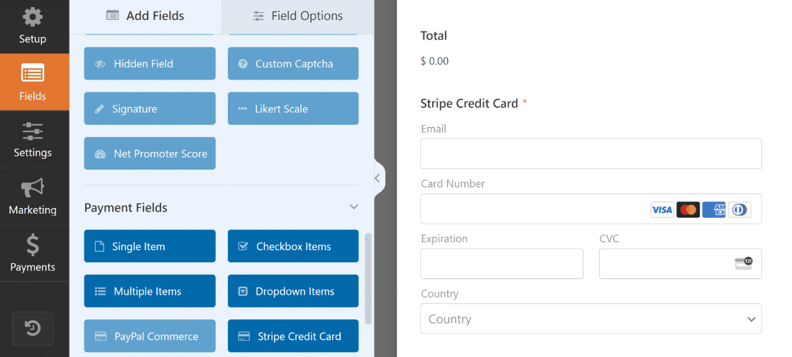 Stripe payment form