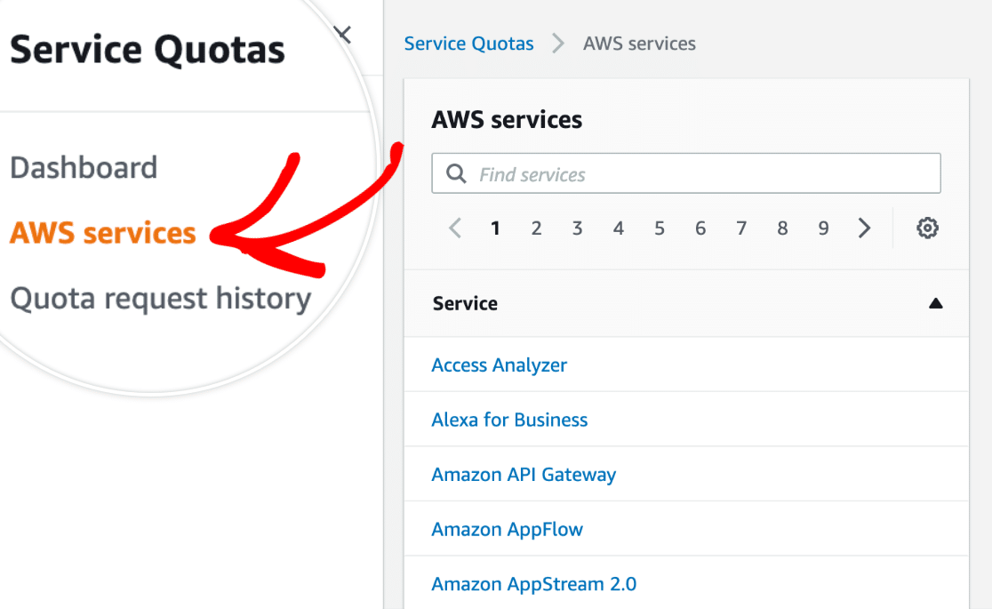 AWS services option