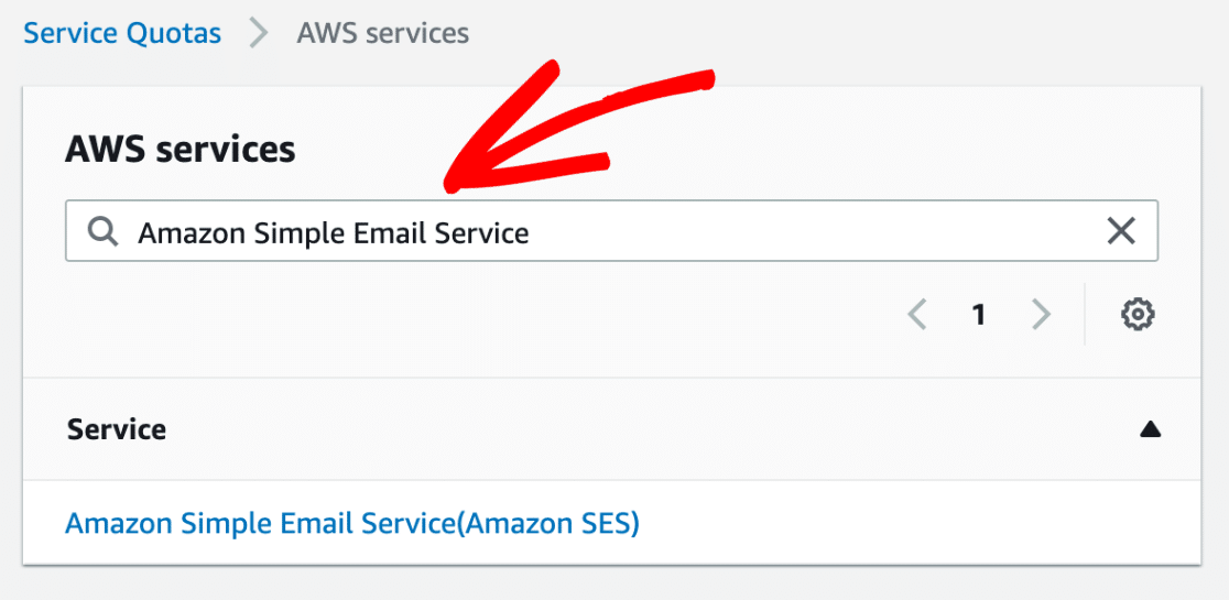 Search Amazon simple email service