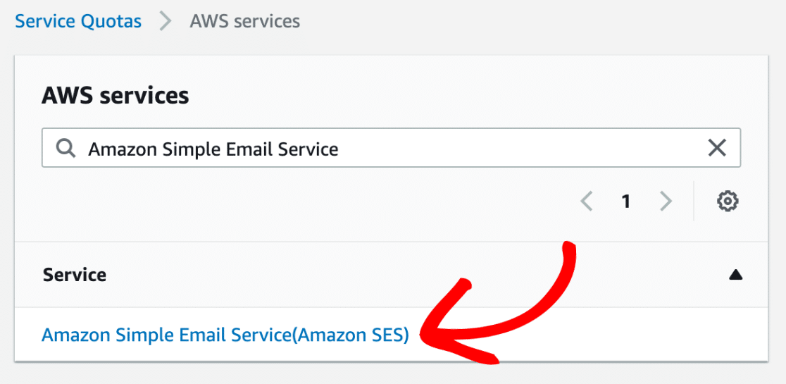 Select Amazon simple email service