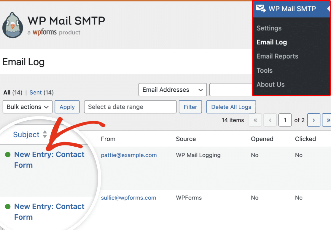 WP Mail SMTP Email logs